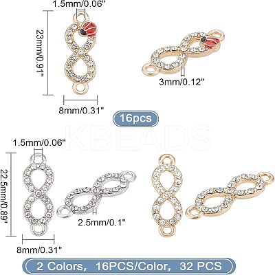 48Pcs 3 Style Alloy Rhinestone Links Connectors ALRI-FH0001-04-1
