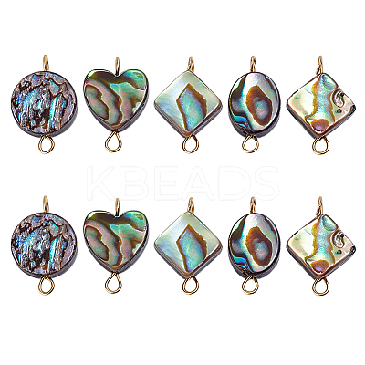10Pcs 5 Styles Natural Abalone Shell/Paua Shell Connector Charms PALLOY-WH00011-1
