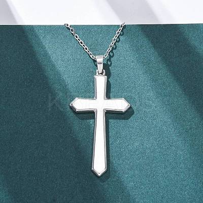 Cross 304 Stainless Steel Pendant Necklaces NJEW-H059-09P-1