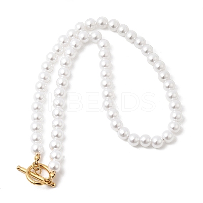 8MM White Round Plastic Pearl Beaded Necklaces for Women NJEW-L469-01G-1