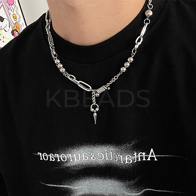 Hip-Hop Style 201 Stainless Steel Spiked Cone Tassel Ball Link Chain Necklaces for Sweater Match FS-WG323D8-01-1