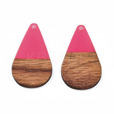 Transparent Resin & Walnut Wood Pendants RESI-N025-030-C06-1