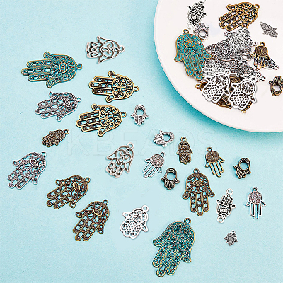 Tibetan Style Alloy Hamsa Hand/Hand of Miriam Pendants TIBEP-SC0001-08-1