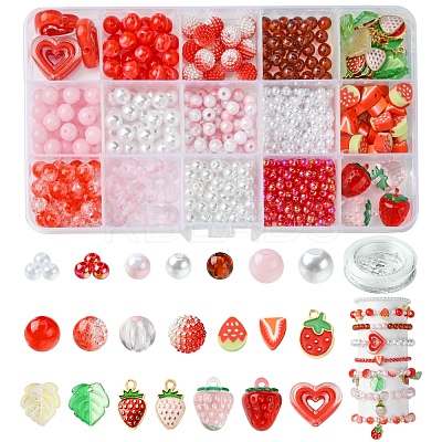 Acrylic Beads with ABS Plastic Imitation Pearl Beads with Alloy Enamel Pendants with Strong Stretchy Beading Elastic Thread Set DIY-FS0007-55-1