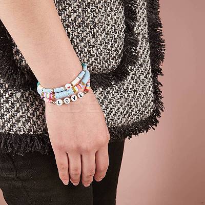 8Pcs 8 Style Polymer Clay Heishi & Natural Pearl & Non-magnetic Synthetic Hematite Beads Stretch Bracelets Set for Girl Women BJEW-SZ0001-81-1
