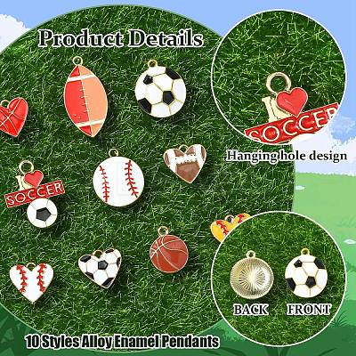 10Pcs 10 Styles Sports Style Balls Alloy Enamel Pendants ENAM-YW0004-55-1