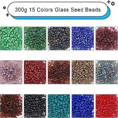 300g 15 Colors Glass Seed Beads SEED-NB0001-30-1