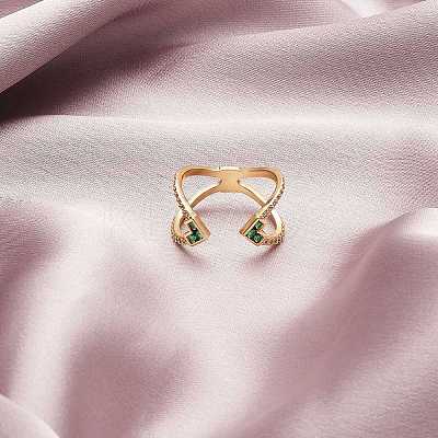 Criss Cross Clear Cubic Zirconia Cuff Ring X1-RJEW-T016-36G-01-1