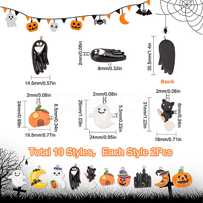 20Pcs 10 Styles Halloween Opaque Resin Pendants RESI-SC0002-49-1