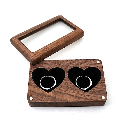 Rectangle Wood Wedding Couple Ring Storage Boxes with Visible Magnetic Cover PW-WG62632-02-1