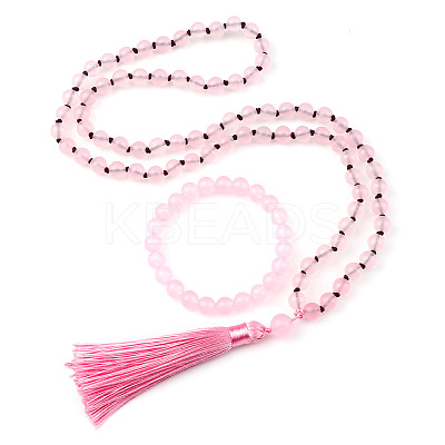Natural Rose Quartz Round Beaded Pendant Necklaces & Bracelets Sets FS-WG9D102-14-1