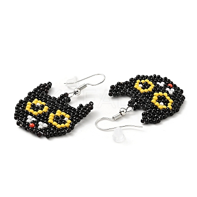 Glass Seed Braided Cat Dangle Earrings LS-EJEW-B012-11-1