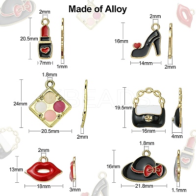 30Pcs 6 Styles Rack Plating Alloy Enamel Pendants ENAM-CJ0004-75-1
