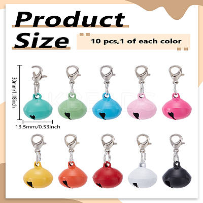 10Pcs 10 Colors Brass Bell Charms Pendant Decorations HJEW-LP0002-60-1