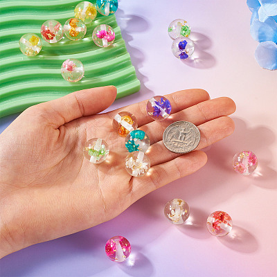 18Pcs 9 Colors Transparent Resin Inner Dried Flower Beads RESI-TA0003-29-1