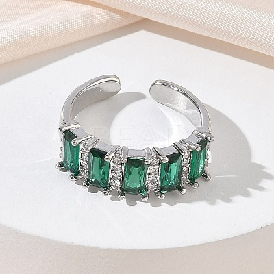Brass Micro Pave Cubic Zirconia Cuff Open Rings for Women RJEW-L343-16P-03-1