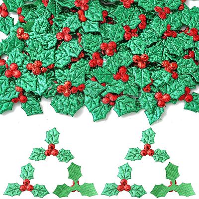100Pcs Cloth Red Berry Leaf FIND-YW0008-66A-1