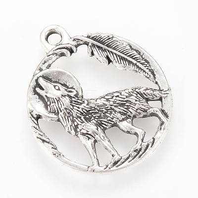 Tibetan Style Alloy Howling Wolf Pendants X-TIBEP-Q064-12AS-RS-1