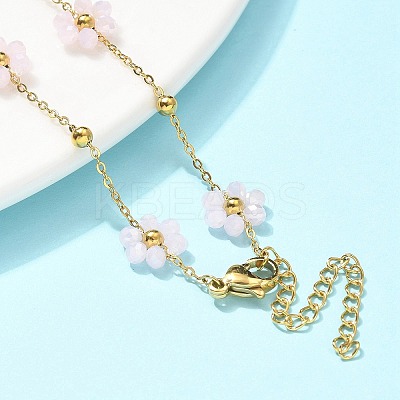 304 Stainless Steel & Synthetic Stone Daisy Flower Chain Anklets for Women LS-AJEW-B031-01G-02-1