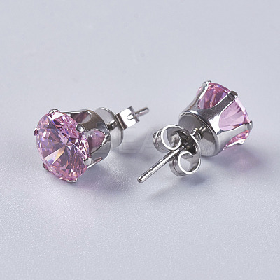 Cubic Zirconia Stud Earrings EJEW-I209-09-8mm-1