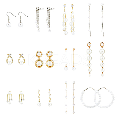 12 Pairs 12 Style Plastic Imitation Pearl Dangle Stud Earrings with Sterling Silver Pins EJEW-AN0003-20-1