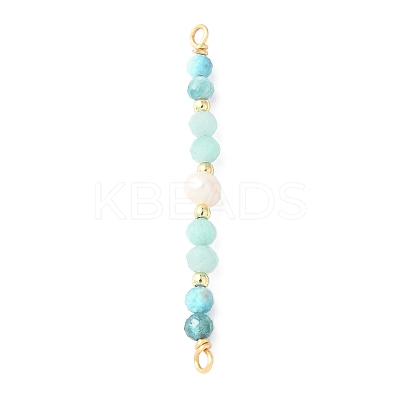 Faceted Round Natural Amazonite & Apatite & Potato Natural Cultured Freshwater Pearl Beaded Connector Charms PALLOY-JF03531-05-1