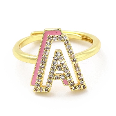 Mixed Color Enamel Initial Letter Adjustable Ring with Clear Cubic Zirconia RJEW-P045-01G-A-1