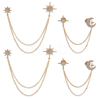 4Pcs 2 Styles Star Crystal Rhinestone Hanging Chain Brooch JEWB-ME0001-28KCG-1