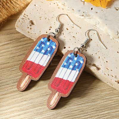 American Independence Day Ice Cream Wood Dangle Earrings YF8853-1-1