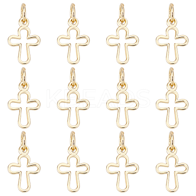 14Pcs Brass Tiny Cross Charms KK-LP0001-51-1