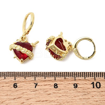 Heart Brass Glass Hoop Earrings EJEW-P333-09A-G-1