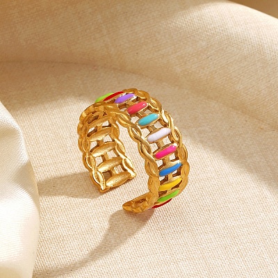 304 Stainless Steel Cuff Open Rings for Women LS-RJEW-I113-02G-03-1