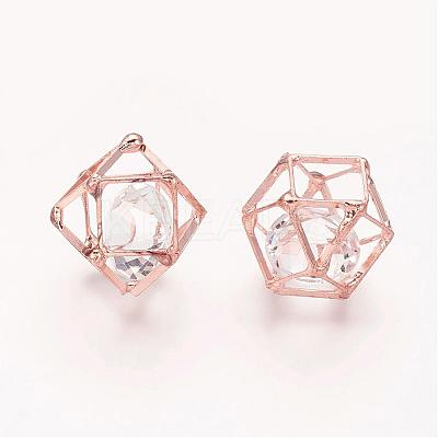 Brass Hollow Polygon Beads KK-M092-D-RG-1