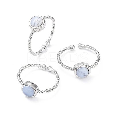 Natural Blue Lace Agate Cuff Rings RJEW-E074-01P-05-1