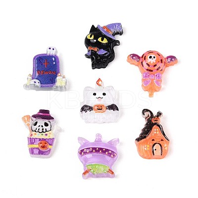 Halloween Theme Printed Opaque Resin Cabochons CRES-T025-18-1