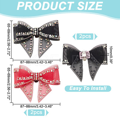 4Pcs 2 Colors Bowknot Polyester Rhinestone Shoe Decorations AJEW-HY0001-80A-1