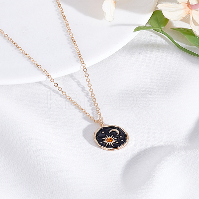 1Pc Alloy Black Enamel Moon Sun Pendant Necklaces NJEW-LP0002-94G-1