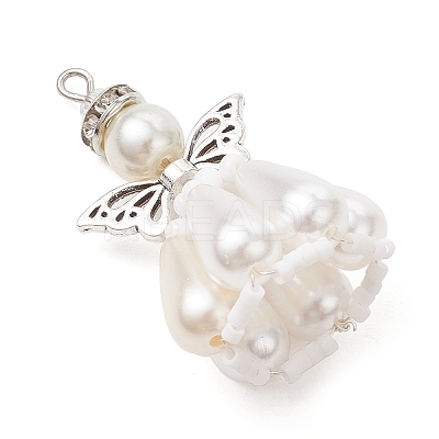 Pearlized Glass Pearl Beads Pendants PALLOY-MZ00487-04-1