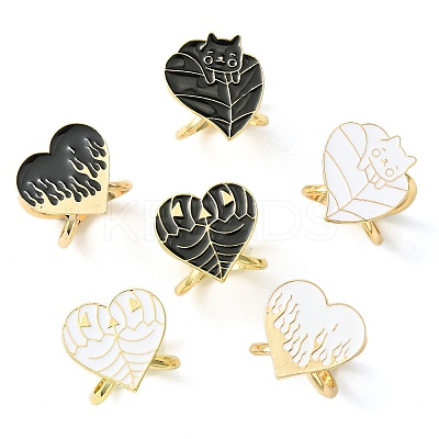 12Pcs 6 Styles Heart Golden Alloy Enamel Scarf Buckle Ring AJEW-CJ0001-34-1
