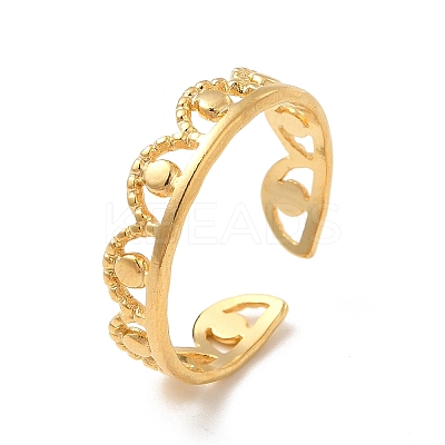 Ion Plating(IP) 304 Stainless Steel Crown Open Cuff Ring for Women RJEW-E066-08G-1