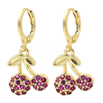 Brass Micro Pave Cubic Zirconia Cherry Dangle Earrings EJEW-L305-02G-1