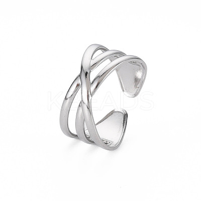 Non-Tarnish 304 Stainless Steel Criss Cross Cuff Ring RJEW-N038-036P-1