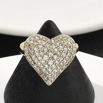 Heart Brass Micro Pave Cubic Zirconia Cuff Rings for Women RJEW-A069-12G-1