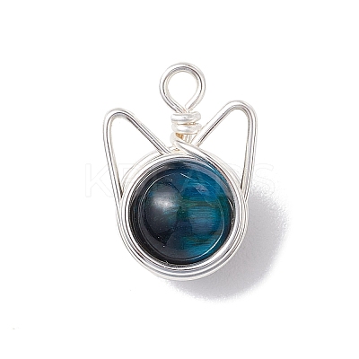 4Pcs 4 Colors Natural Tiger Eye Dyed Round Bead Pendants PALLOY-TA00151-1