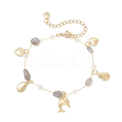 Natural Labradorite Link Bracelets for Women BJEW-JB12116-03-1