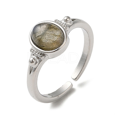 Natural Mixed Gemstone Oval Open Cuff Rings RJEW-M155-07P-1