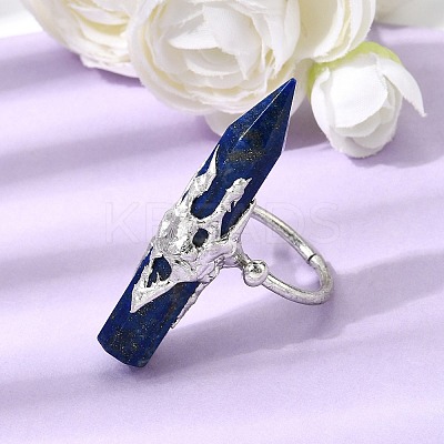 Natural Lapis Lazuli & Brass Cuff Rings for Women RJEW-G374-01P-07-1