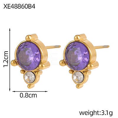 304 Stainless Steel Cubic Zirconia Stud Earrings STAS-OY009-15G-1