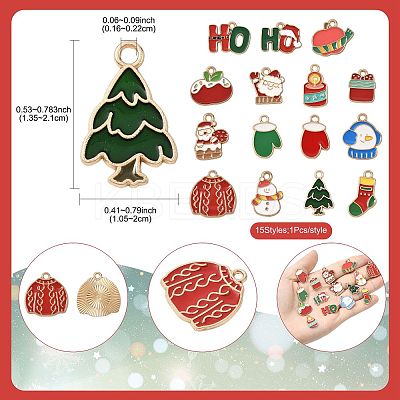 15Pcs 15 Styles Christmas Theme Alloy Enamel Pendants ENAM-FS0003-97-1