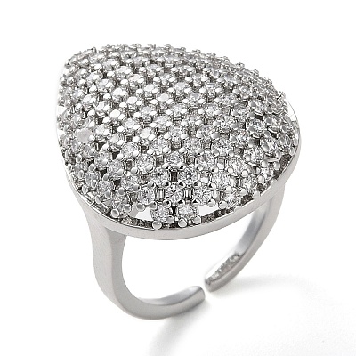 Plating Brass Micro Pave Cubic Zirconia Open Cuff Rings RJEW-K266-14P-1